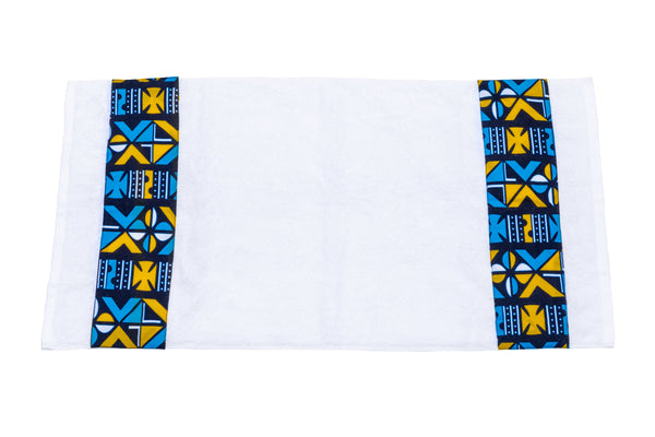 Turquoise yellow white African Print Hand Towel