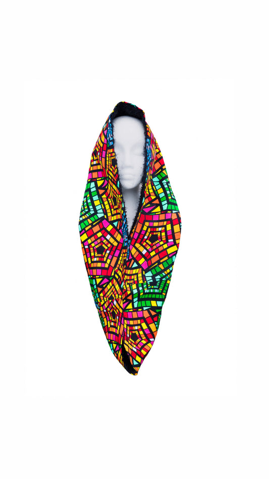 African Print Multicoloured Squares Snood