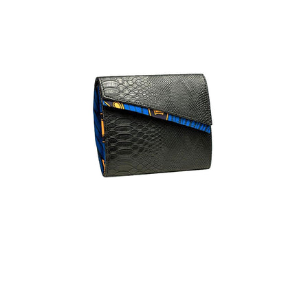 The Chantel - Black Faux Leather/African Print Clutch Bag