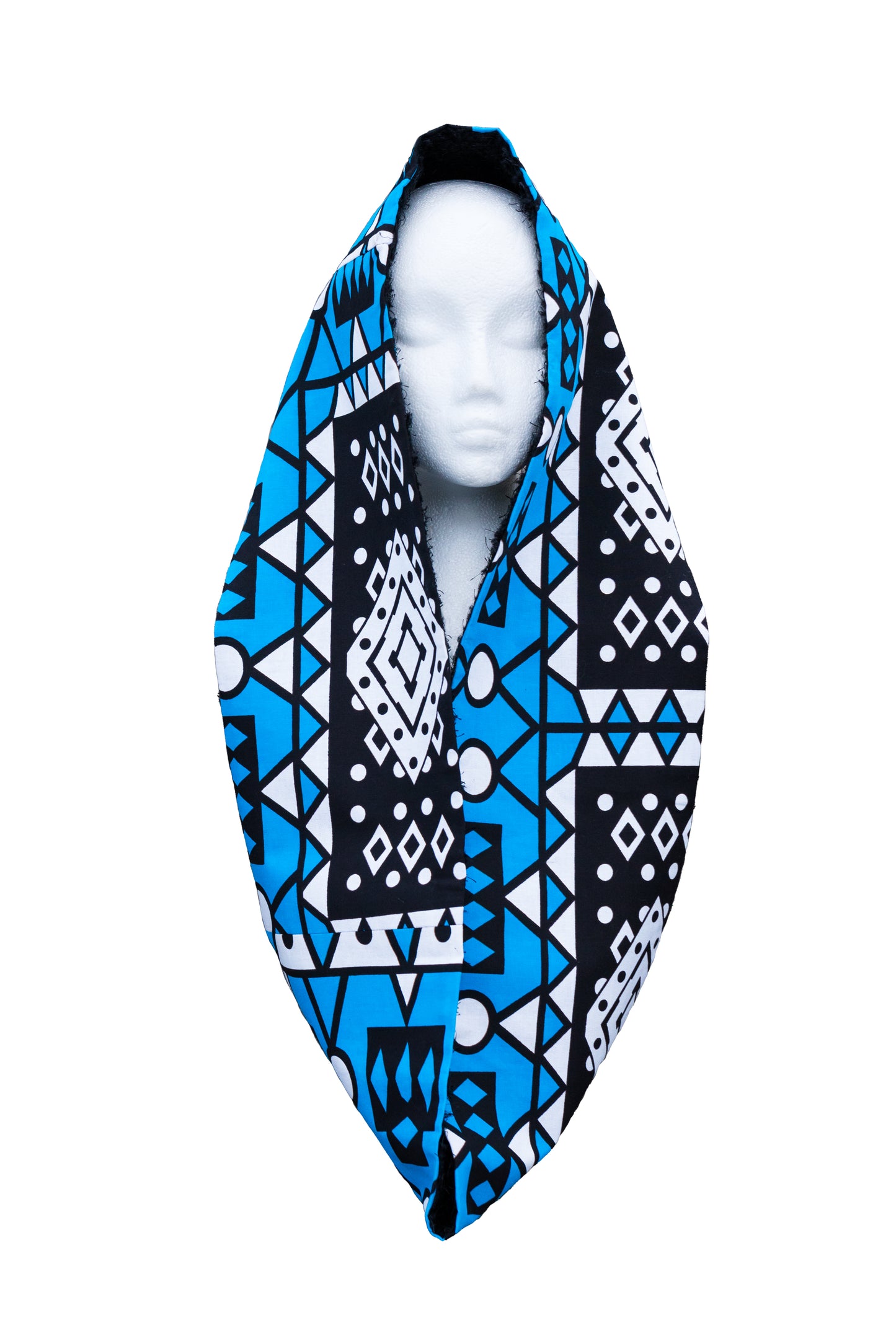 African Print Turquoise White Black Snood