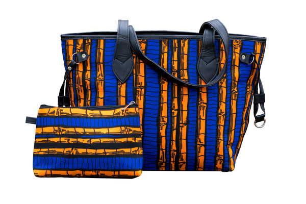The Orange/Blue Tote (side laces) with Free Cosmetic Bag