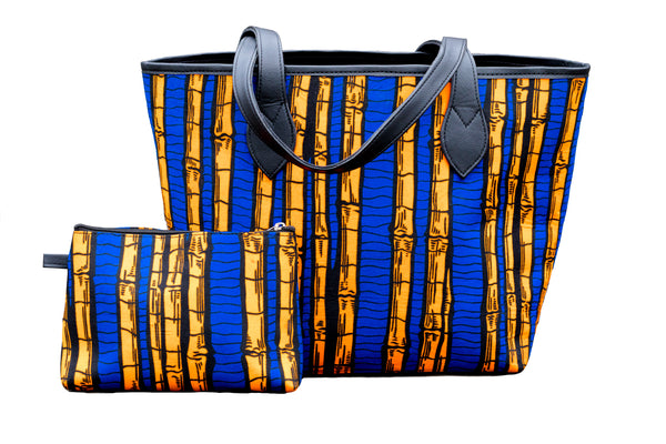 THE ORANGE/BLUE TOTE WITH FREE COSMETIC BAG